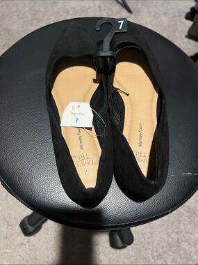 Time and Tru Black Suede-Look Memory Foam Flats - Size 7